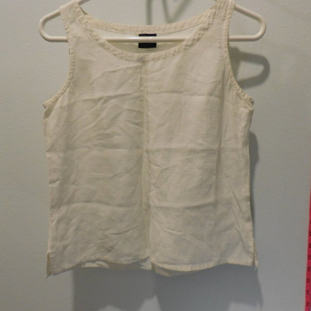 Eileen Fisher Petites White Linen Holey Viscose Blend Blouse - Women's P